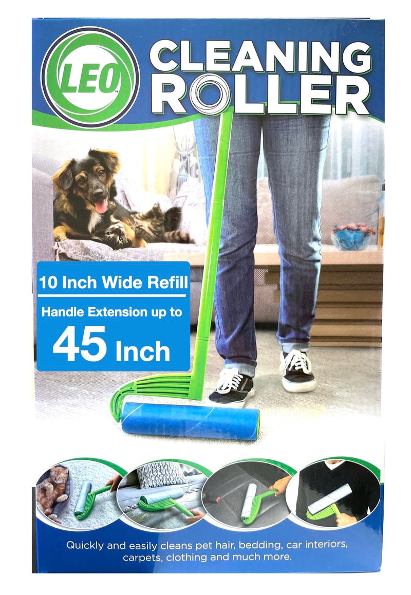 Leo 10Inch Wide Lint Roller with Extendable Handle Includes 1 Refill 25 Sheets Extra Sticky for Pet Hair Carpet Floor Cleaning 1 Mega Roller